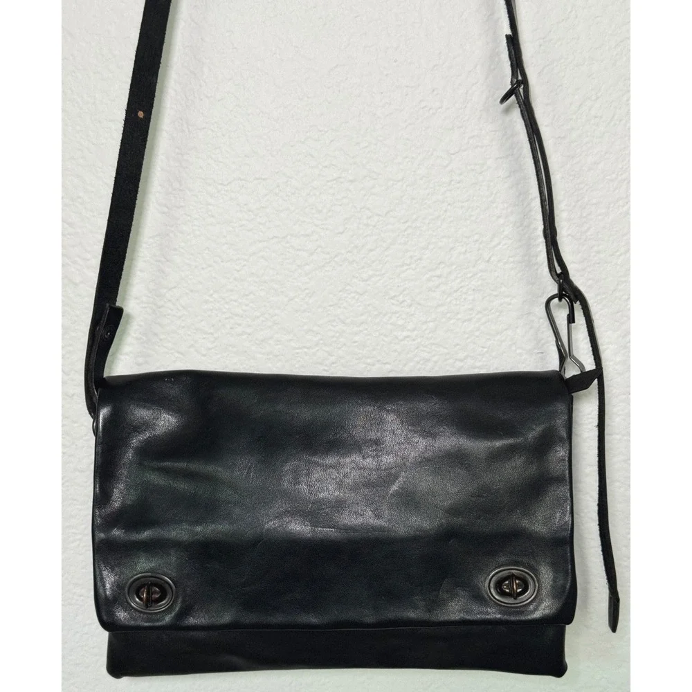 Delle Cose Poste Italia Black Leather Crossbody Italian Made Purse Dust Cover
